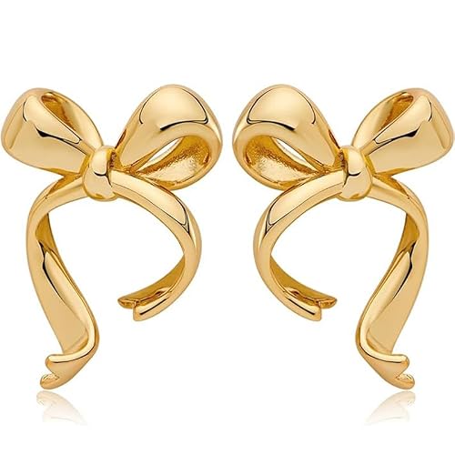 Doubnine BowKnot Earrings Gold Ribbon Stud Golden Bow Cute Christmas Wedding Jewelry for Women