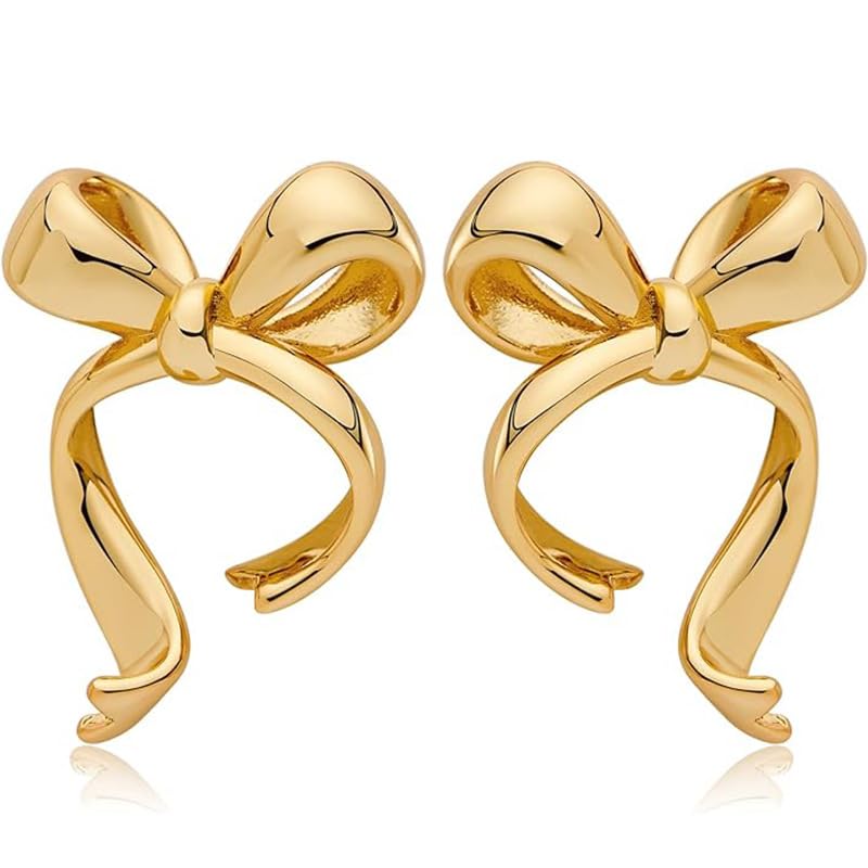 Doubnine BowKnot Earrings Gold Ribbon Stud Golden Bow Cute Christmas Wedding Jewelry for Women
