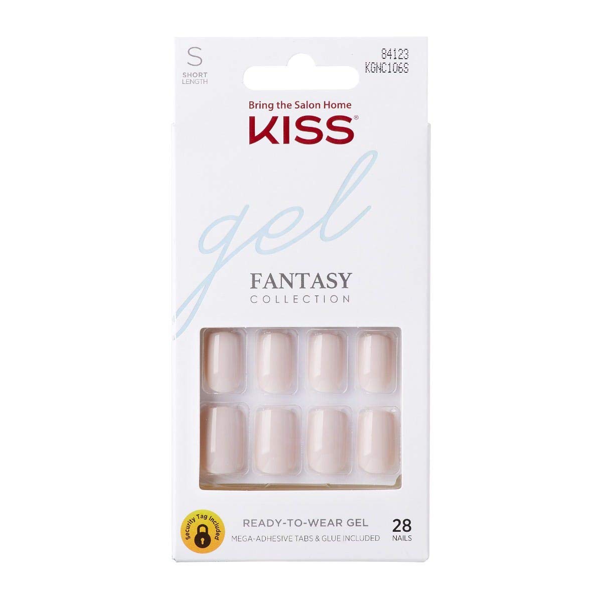 KISS Gel Fantasy Ready-to-Wear Press-On Gel Nails, “Here I Am”, Short, White, Nail Kit with 24 Mega Adhesive Tabs, Pink Gel Glue, Manicure Stick, Mini