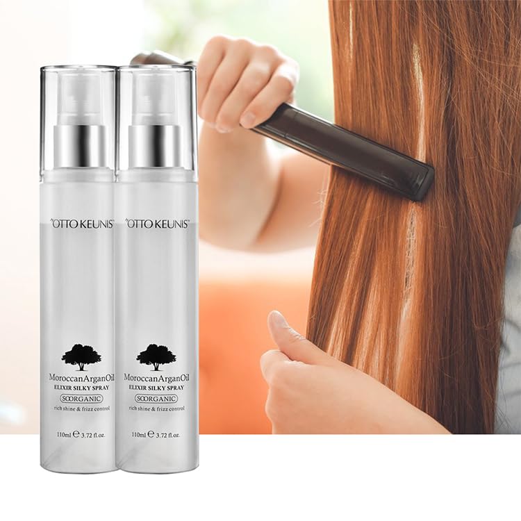 OTTO KEUNIS Moroccan Argan Oil Elixir Silky Spray- Shine & Frizz Control - Thermal and UV Protection Firm, Smooth, and Shiny Hair long-lasting styling