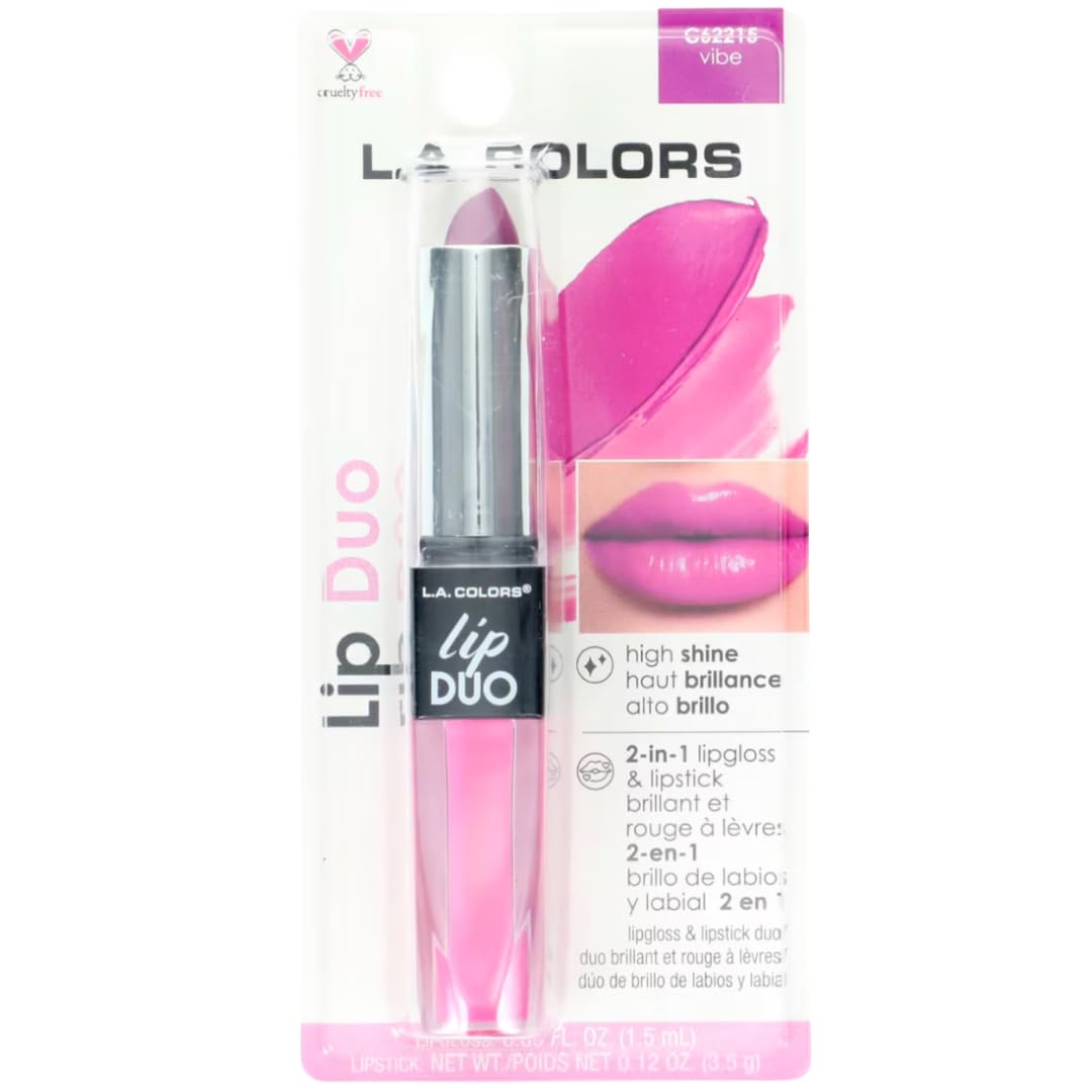 L.A. COLORS Lipgloss & Lipstick Duo, C62215 Vibe, 0.12 Oz