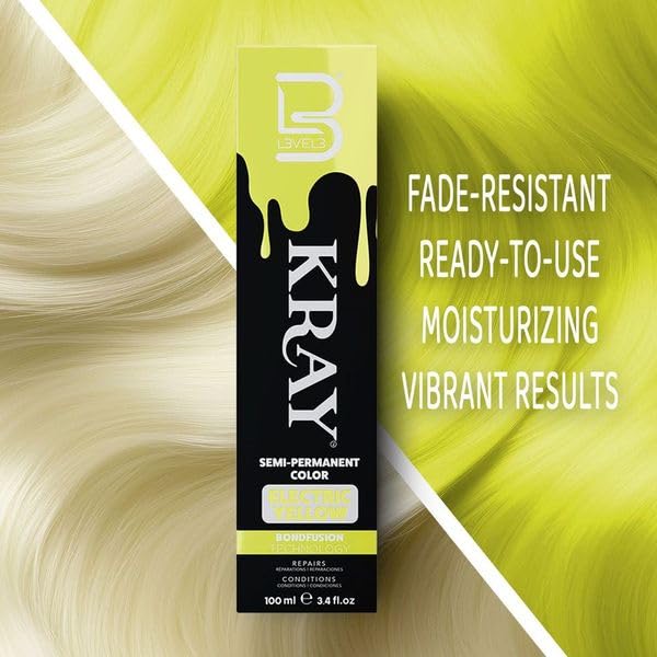 L3 - Level 3 Electric Semi Permanent Hair Color - Vibrant Long Lasting Shine - Argan Oil Protection - 100 ml - Electric Yellow