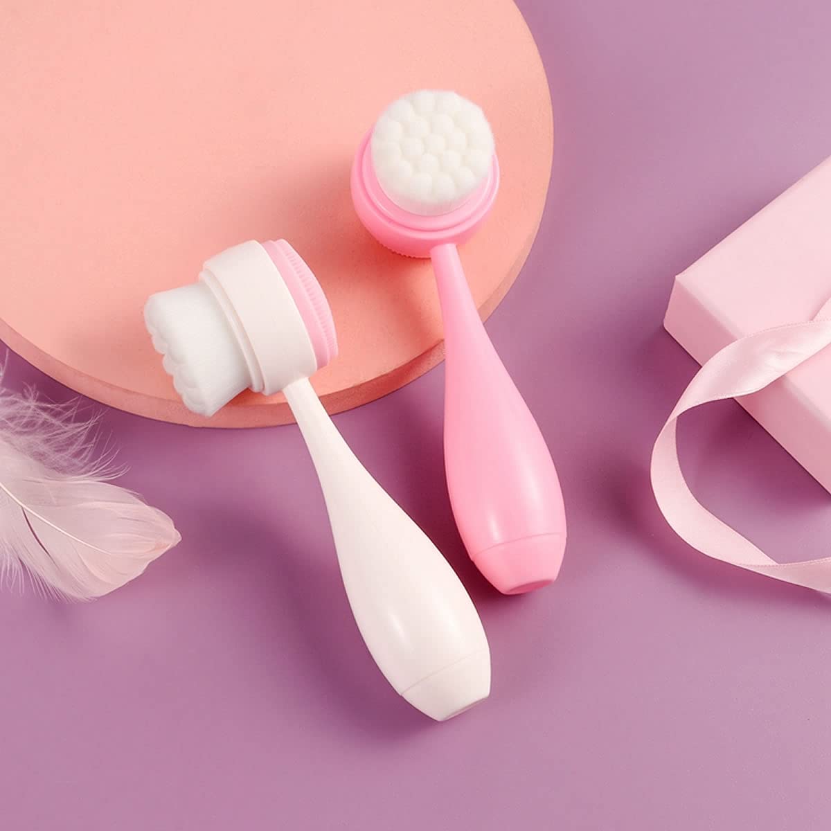 Double Side Brush with Soft Bristles for Skin Care, Silicone Brush for Massaging(White)