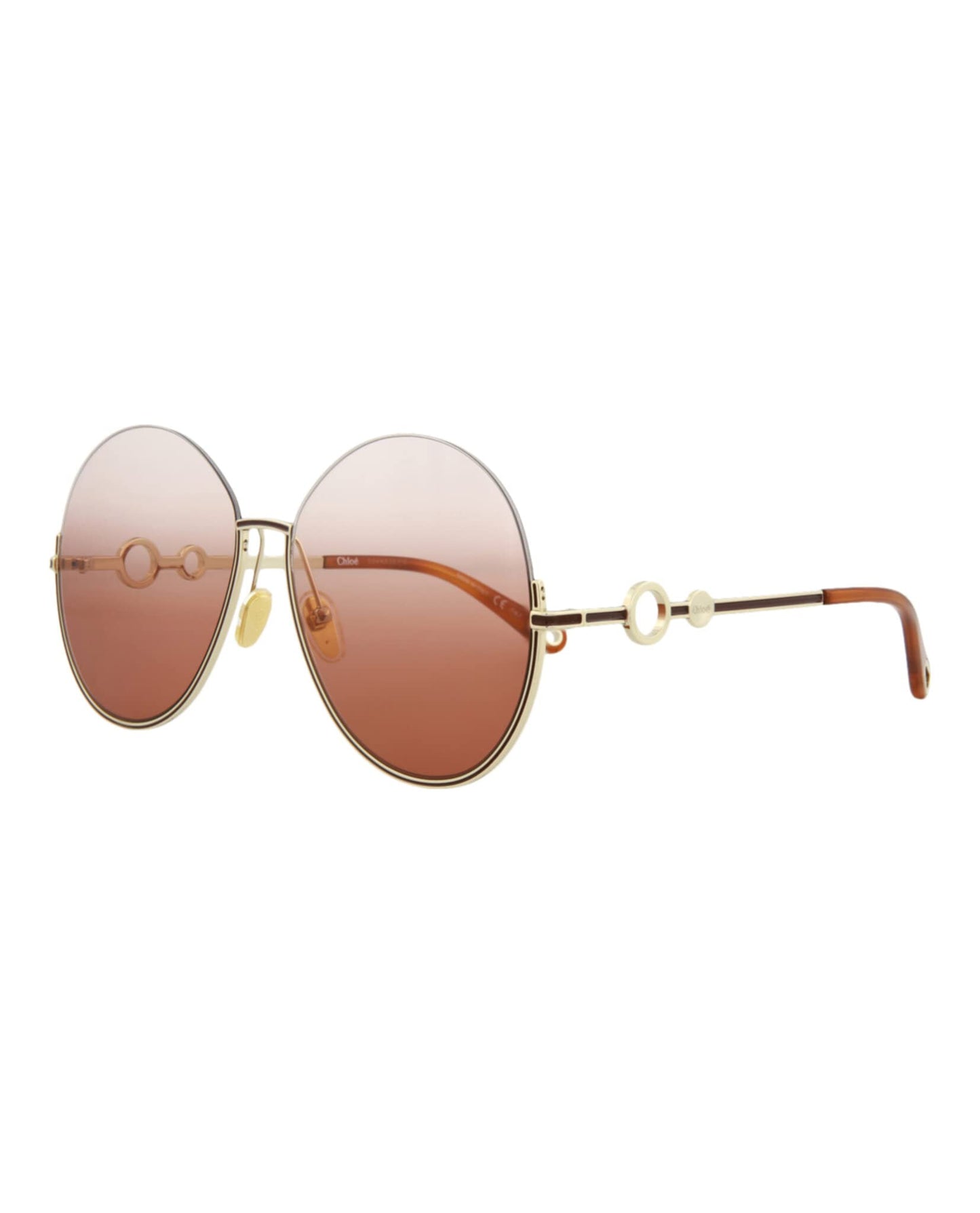 Chloé Round/Oval Sunglasses Gold Gold Orange Luxury Eyewear Made In Italy Metal Frame Designer Fashion for Everyday Luxury