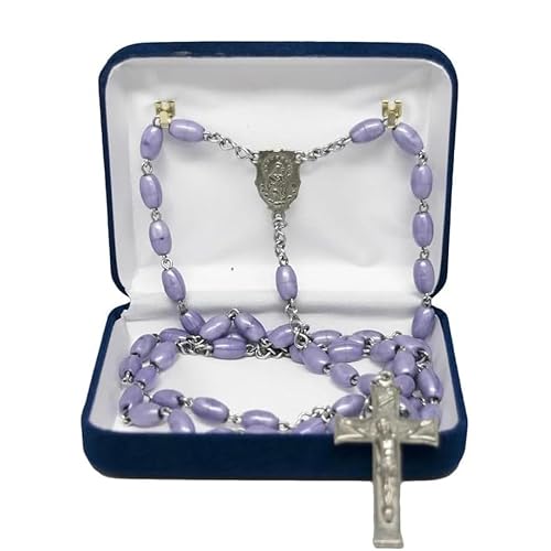 Novel Box Blue Communion Keepsake Rosary Box 3.25x2.5x1 Inches White Inside - Rosary Storage Jewelry Boxes Unique Gift - Religious Rosary Box…