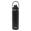 New Aquatix (Black, 32 Ounce) Pure Stainless Steel Double Wall Vacuum Insulated Sports Water Bottle Convenient Flip Top Cap with Removable Strap
