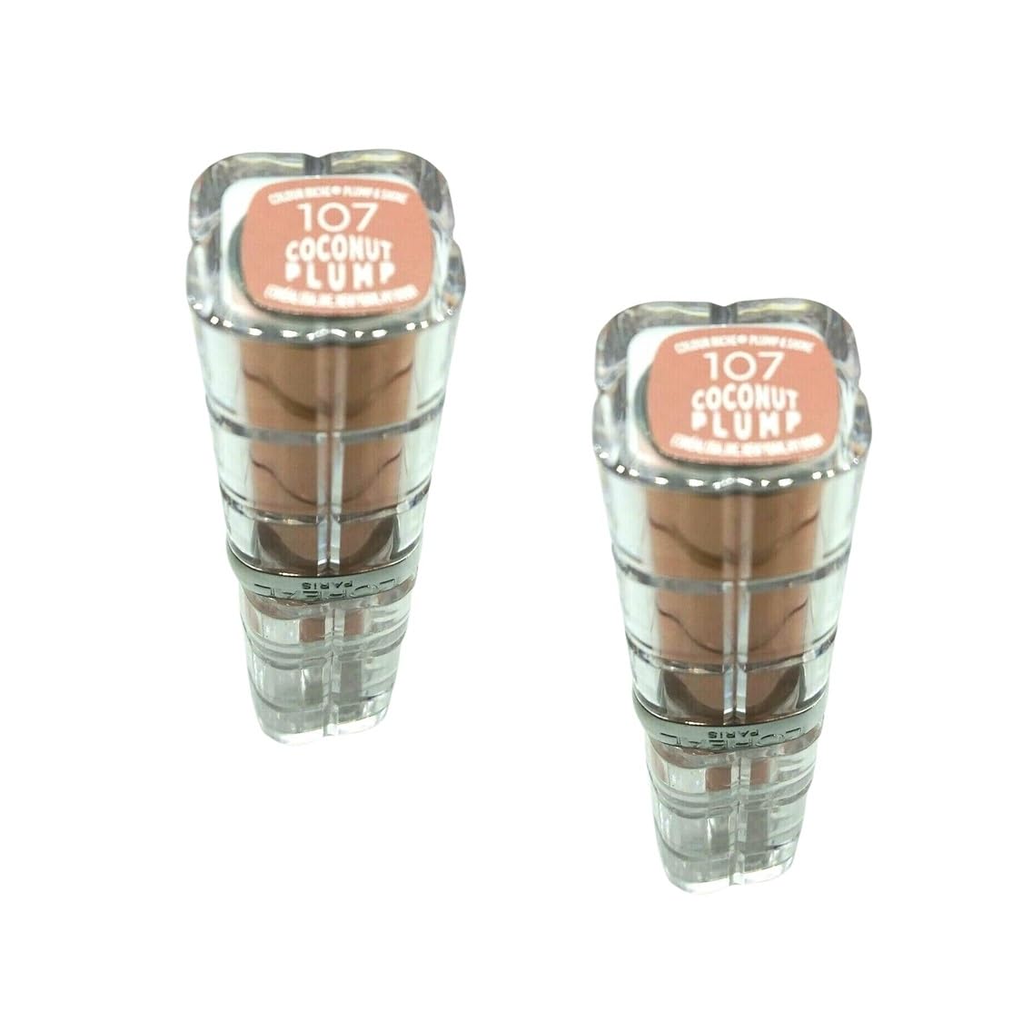 Pack of 2 L'Oreal Paris Colour Riche Plump and Shine Lipstick, Coconut Plump 107