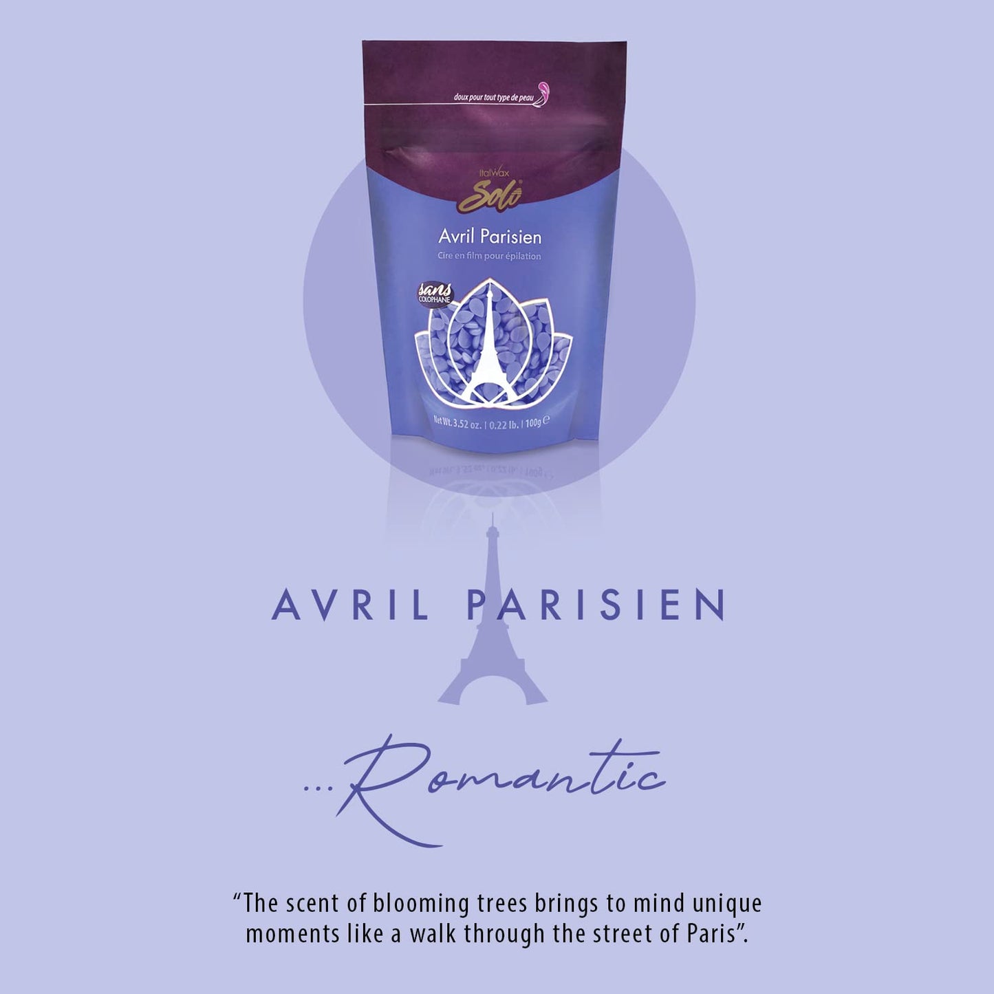 Italwax Solo Avril Parisienne - 100g / 3,52 oz - Hard wax beads for hair removal - Iliac color - Orchid fragrance transparent synthetic formulation Beauty and Personal Care Italwax