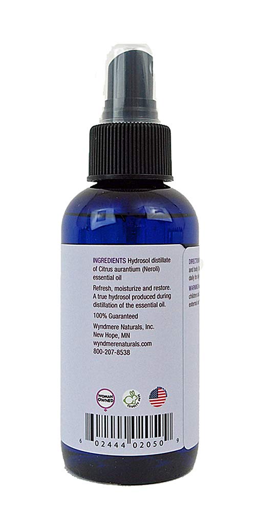 Neroli Hydrosol Facial Toning Mist - Soothing Natural Facial Toner - Pure Neroli Floral Water - 4oz