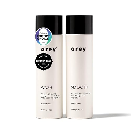 Arey Shower Duo | Daily Wash Shampoo and Smooth Conditioner Set | Delay + Reduce the Signs of Aging Grey Hair | Retain Moisture, Promote Smoothness |
