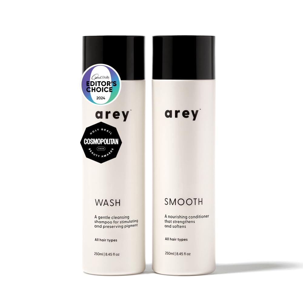 Arey Shower Duo | Daily Wash Shampoo and Smooth Conditioner Set | Delay + Reduce the Signs of Aging Grey Hair | Retain Moisture, Promote Smoothness |