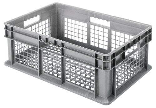 Akro-Mils 37608 Plastic Straight Wall Container Tote with Mesh Sides and Mesh Base, (24-Inch x 16-Inch x 8-Inch), Gray, (4-Pack)