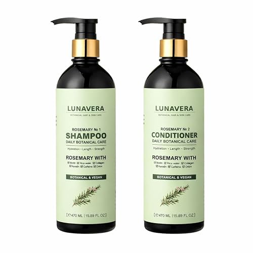 Rosemary Hair Growth Shampoo and Conditioner Set, Natural Vegan Formula with Biotin, Keratin, Collagen, 16.6 oz Each