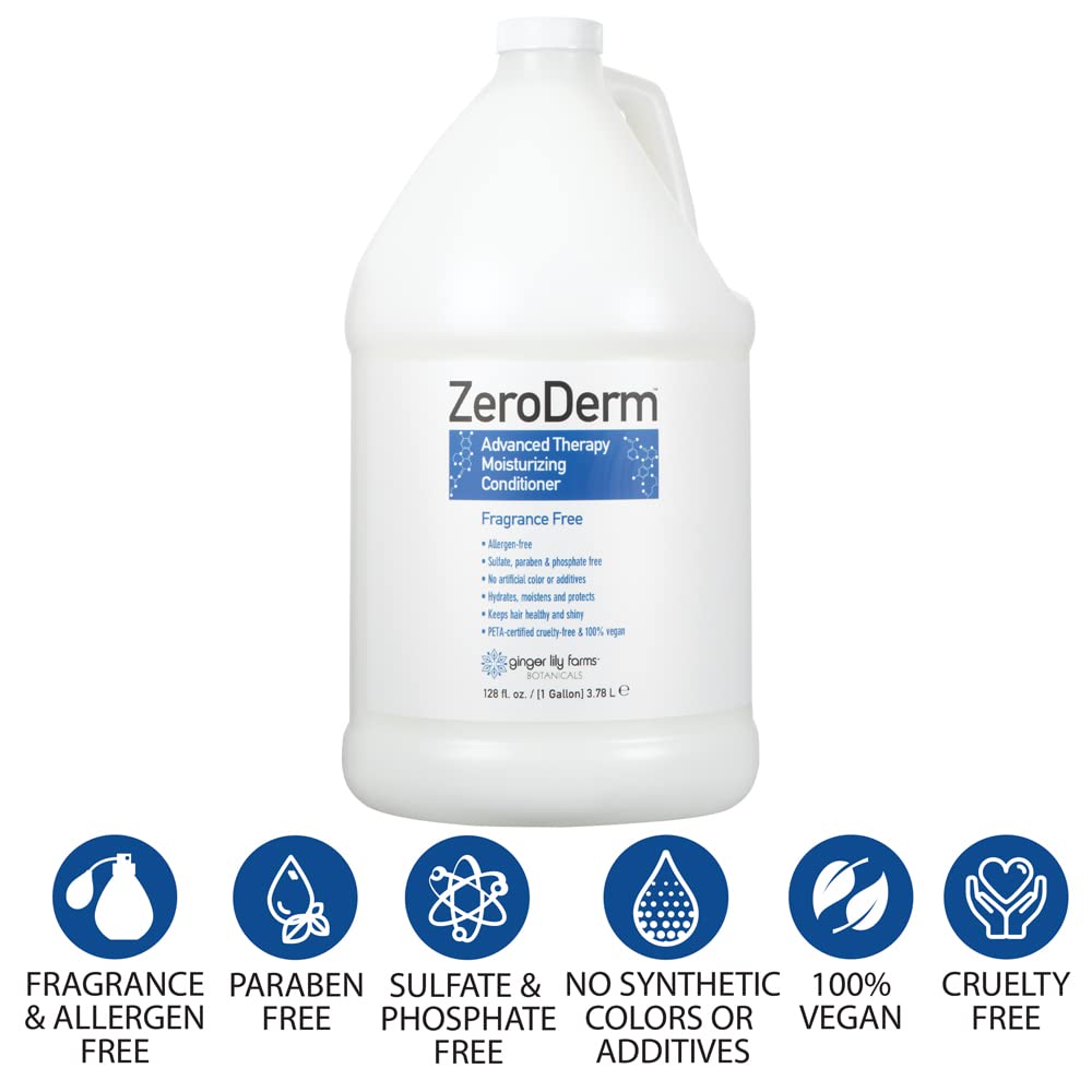 Ginger Lily Farms Botanicals ZeroDerm Advanced Therapy Moisturizing Conditioner for All Hair Types, 100% Vegan, Cruelty and Fragrance Free, 1 Gallon