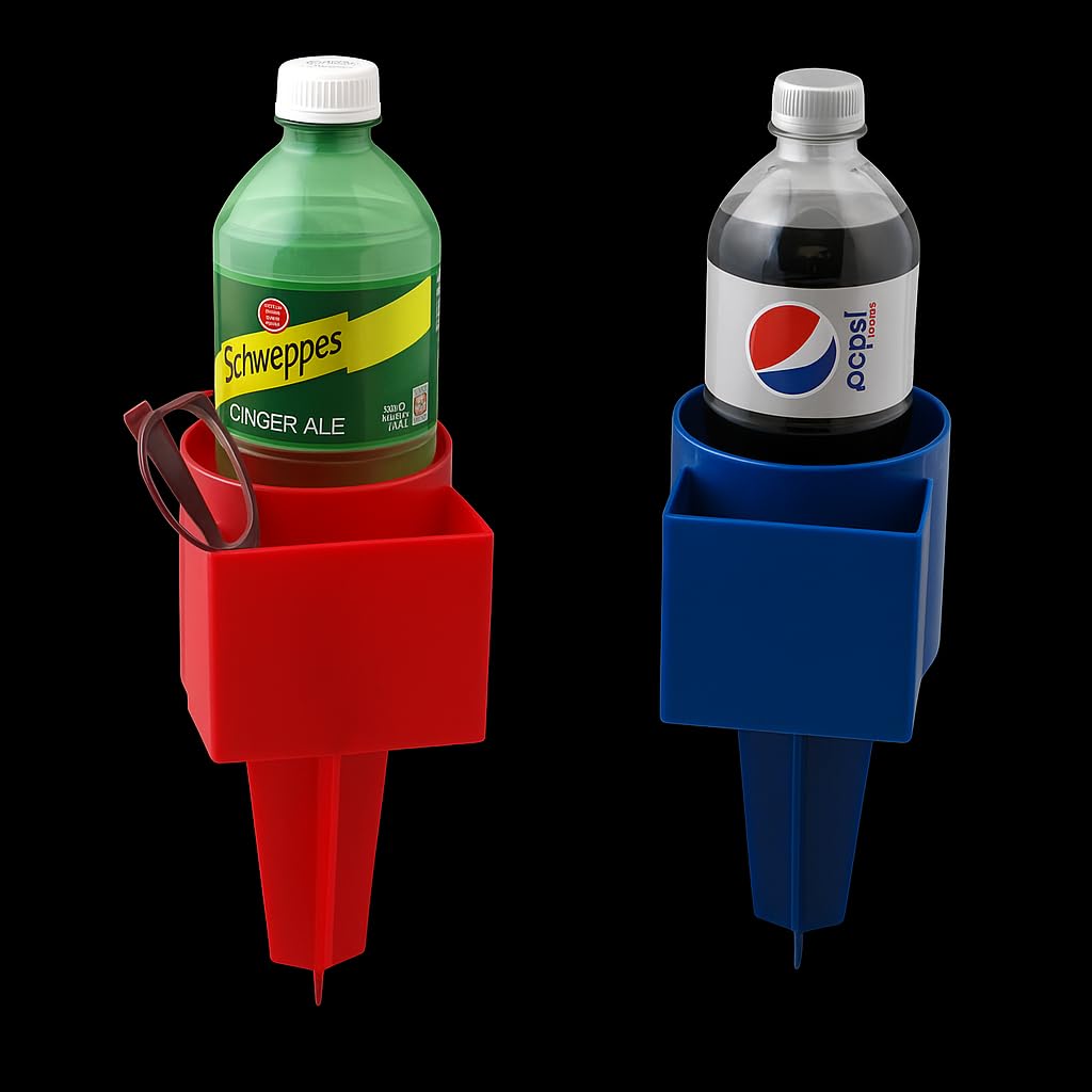 2-Pack Beach Drink and Phone Holder with Pocket - Sand Spike Cup Organizer for Sunglasses, Keys, and More - Ideal for Beach, Garden, and Outdoor…