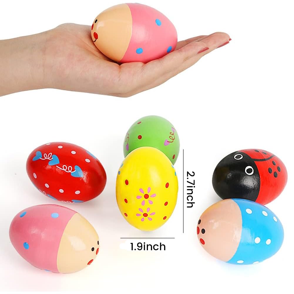 SallyFashion 6PCS Wooden Shaker Eggs for Toddlers – Egg Maracas Percussion Instruments for Party Favors, Goodie Bags & Classroom Prizes
