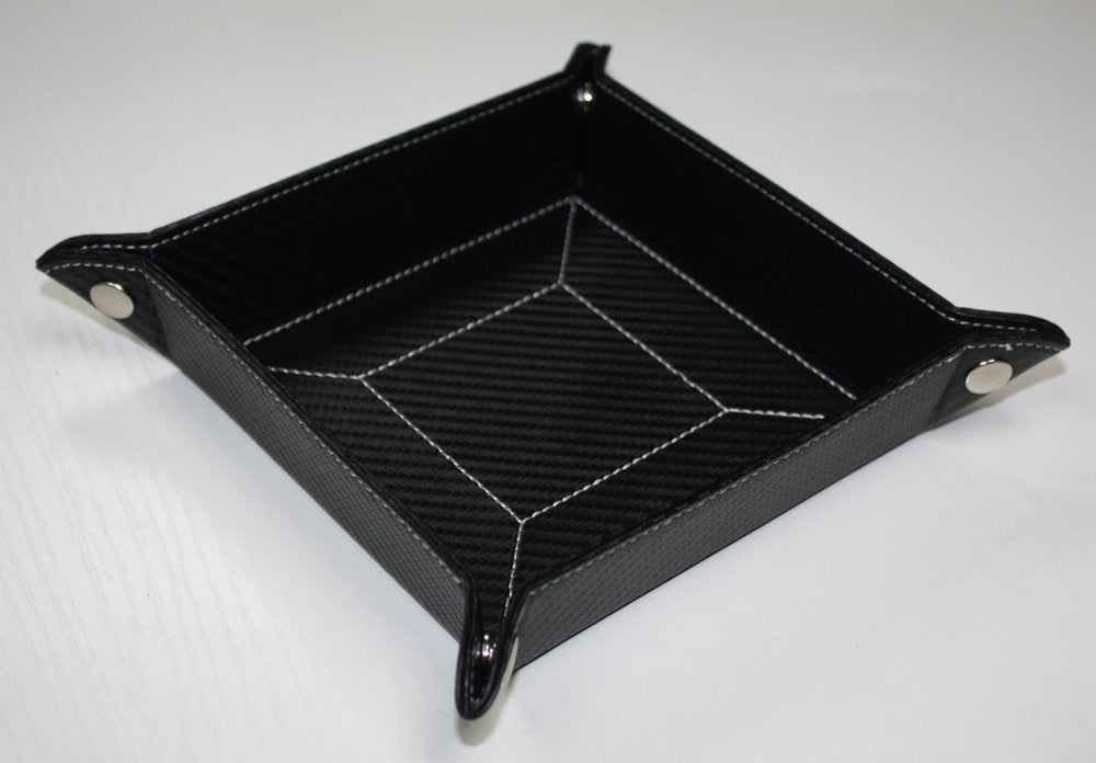 Black Carbon Fiber Catchall Coin Case Valet Tray & Catch-All for Keys, Phone, Jewelry, Valet, Accessories