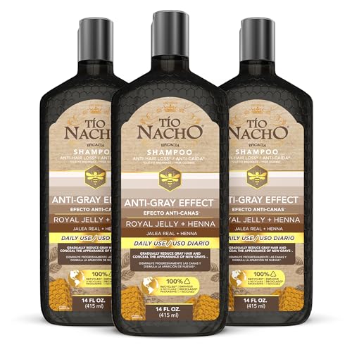 Tio Nacho Anti-Gray Effect Shampoo with Henna and Royal Jelly, Hair Toner Shampoo for Women and Men, Natural Henna Hair Color Shampoo for Gray