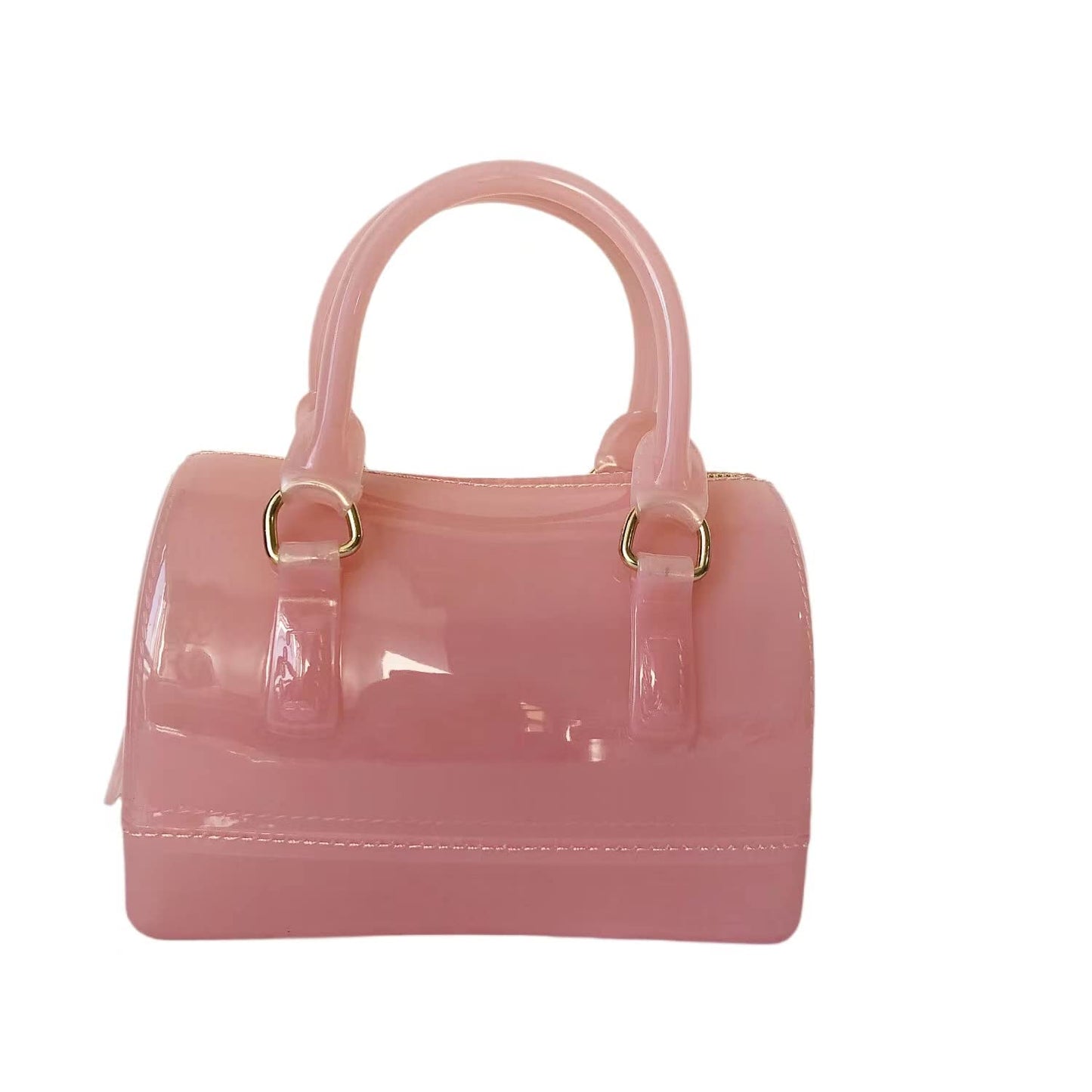 Ladies Summer Jelly Pillow-shaped Top Handle Handbag Candy Color Transparent Crystal Purse (Pink Mini)