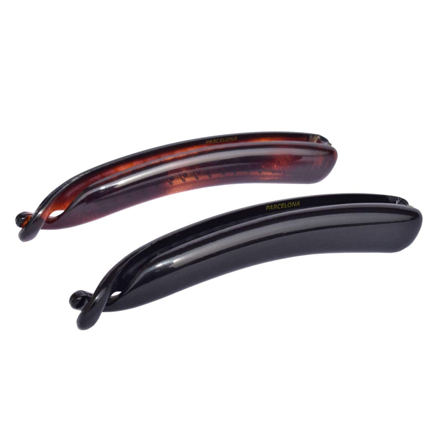 Parcelona French Small 3 ¾” Celluloid Set of 2 French Banana Hair Clip Flexible Ponytail Holder Fashion Durable Styling Paris Hair Accessories