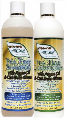 Vitamyr Tea Tree Hair Care Set 16 Oz Natural Shampoo & 16 Oz Natural Conditioner Botanical Ingredients Vegan & Gluten Free Safe & Effective for all