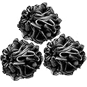 Loofah Charcoal Bath Shower Sponge Body Scrubber,75g XL Exfoliate Mesh Pouf Shower Bouquet,3 Pack Black Large Bath Sponge for Women and Men