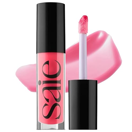 Saie Glossybounce - Hydrating Lip Gloss and Tinted Lip Oil Hybrid with Hyaluronic Acid & Jojoba Oil for Non-Sticky, Ultra-Shiny, Plump & Soft Lips -