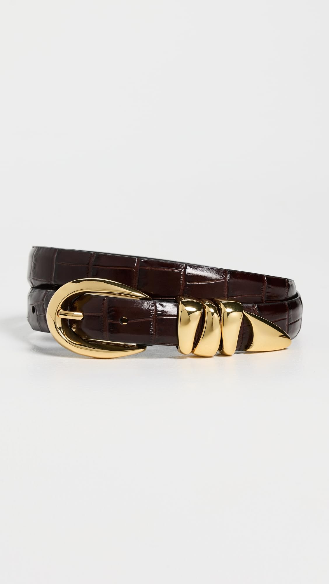 Madewell Women's Triple Keeper Belt: Croco, Chocolate Raisin, Brown, Gold, Medium