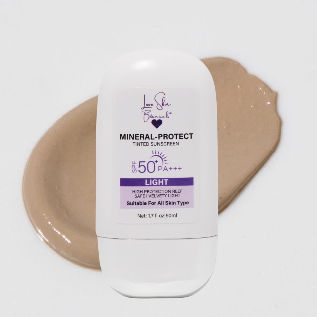 Love Skin Botanicals Mineral Protect Tinted Sunscreen SPF 50 PA+++ - Light Tint | 100% Mineral, Reef-Safe, Chemical-Free, Unscented, Daily Face