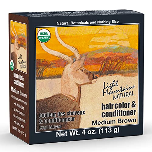 Light Mountain Henna Hair Color & Conditioner - Medium Brown Hair Dye for Men/Women, Organic Henna Leaf Powder and Botanicals, Chemical-Free