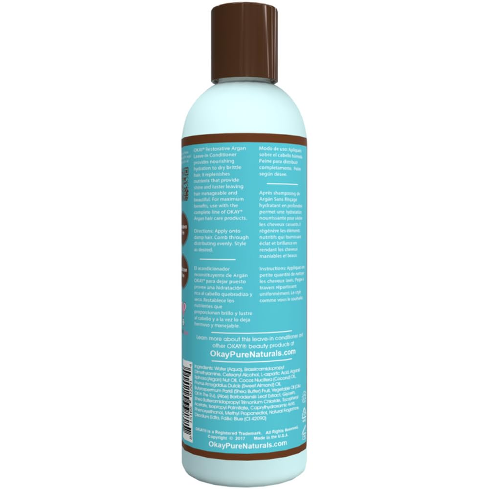 OKAY | Argan Leave In Conditioner | For All Hair Types & Textures | Restore, Hydrate & Smooth Hair | With Coconut, Almond, & Aloe Vera | Free