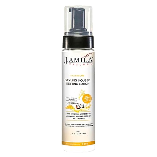 J. AMILA Styling Mousse for Curly & Wavy Hair - 8oz (237ml) Frizz Control & Long-Lasting Hold with Nourishing Coconut Oil - Defines Curls, Adds Volume