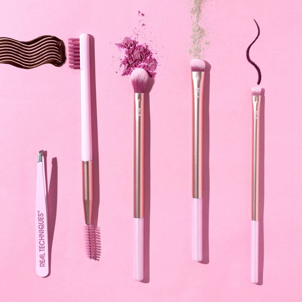 Naturally Beautiful Eye Set by Real Techniques for Women - 5 Pc Tapered Shadow Brush - 355, Brow Highlighter Brush - 354, Flat Liner Brush - 326, Brow