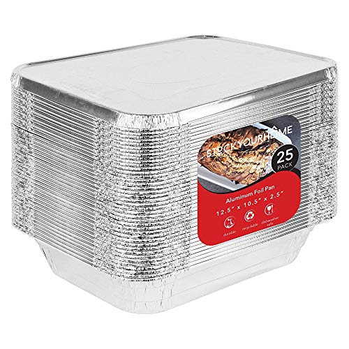 Stock Your Home Foil Pans with Lids - 9x13 Aluminum Pans with Covers - 25 Foil Pans and 25 Foil Lids - Disposable Food Containers Great for Baking…
