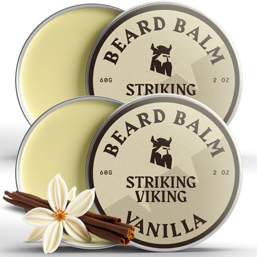 Striking Viking Beard Balm for Men - 2 oz, Pack of 2, Vanilla - Leave in Beard Conditioner - Deep Conditioning, Hydrating Formula with Jojoba Oil