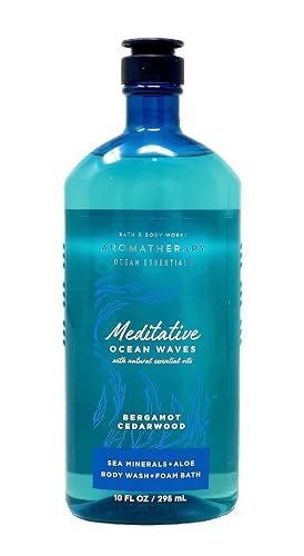 Bath & Body Works Meditative Ocean Waves Bergamot Cedarwood Body Wash and Foam Bath, 10 Ounces, Aromatherapy Ocean Essentials Collection