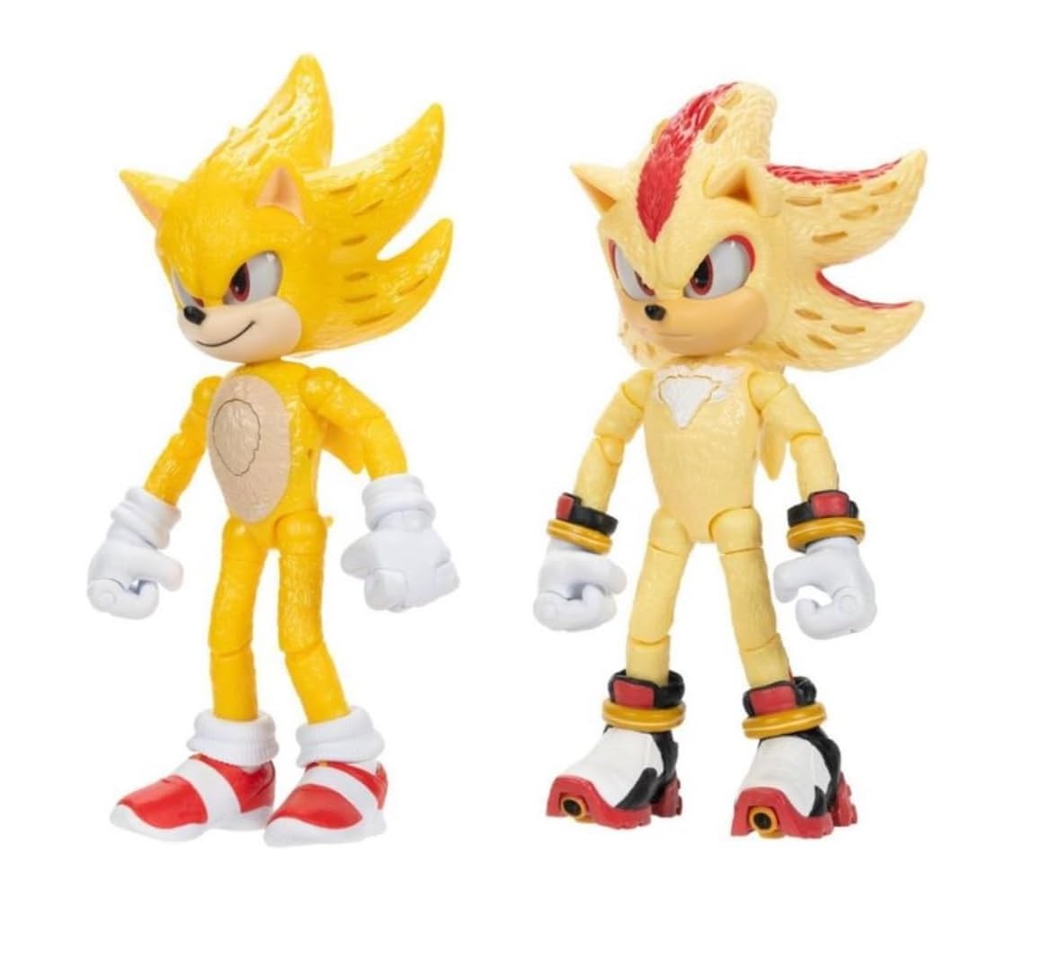 JAKKS Pacific Sonic The Hedgehog Light Up Super Sonic & Super Shadow Action Figure Set