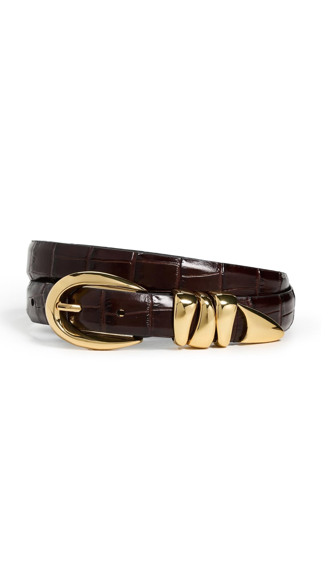 Madewell Women's Triple Keeper Belt: Croco, Chocolate Raisin, Brown, Gold, Medium