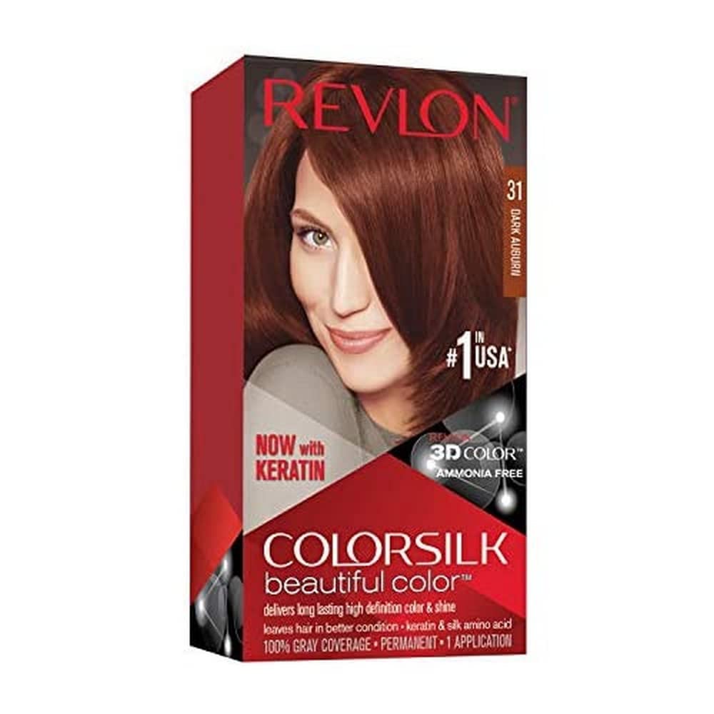 Revlon Permanent Hair Color, Permanent Hair Dye, Colorsilk with 100% Gray Coverage, Ammonia-Free, Keratin and Amino Acids, 31 Dark Auburn, 4.4 Oz