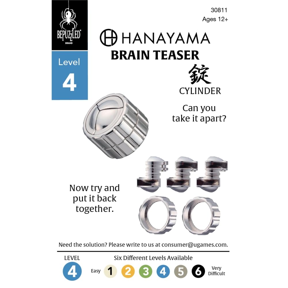 BePuzzled |Cylinder Hanayama Metal Brainteaser Puzzle Mensa Rated Level 4, for Ages 12 and Up