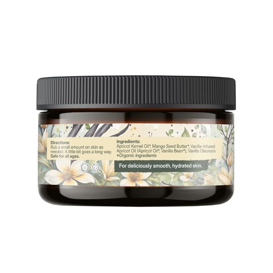 Earthley Wellness Whipped Body Butter Vanilla, Natural Body Butter with Mango Butter & Apricot Oil, Nourishing Skin Butter for Dry Skin