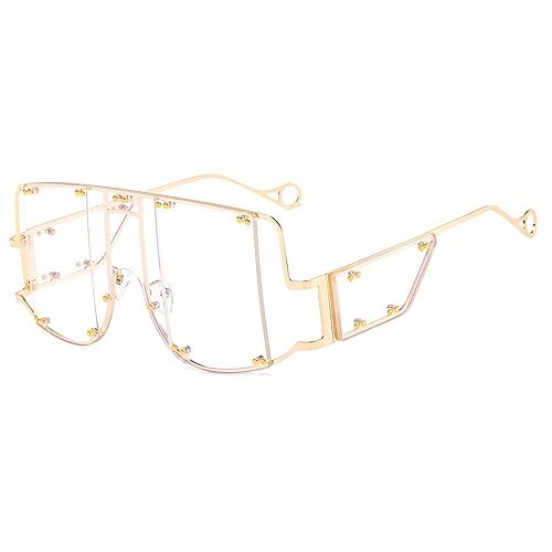 COTIA/Fashion Square Sunglasses Women New Oversized Mirror Men Shades Glasses Luxury Brand Metal Rivet Fashion Female Eyewear (gold clear)