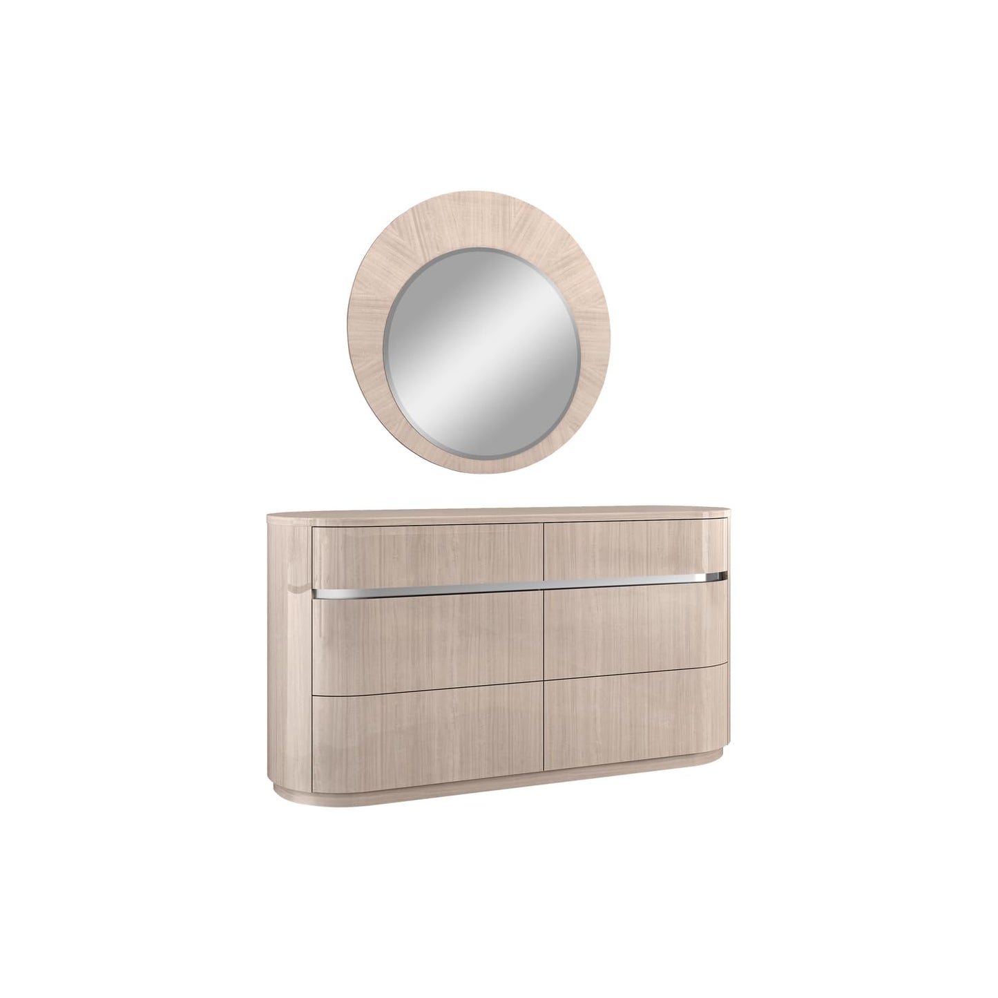 Waves Round Mirror in High Gloss Beige Angley