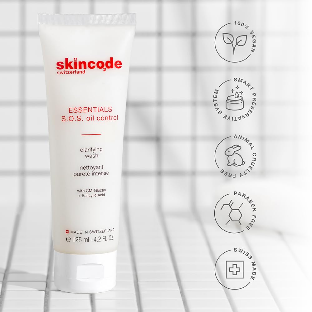 Skincode S.O.S Oil Control Clarifying Wash - Pore-Refining, Breakout-Reducing Cleanser | Advanced Pore-Cleansing Formula | Dermatologist Tested, Free