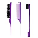 3 Pieces Hair Styling Comb Set Teasing Brush Rat Tail Comb Edge Brush for Edge&Back Brushing, Combing, Slicking Hair for Women (Purple)