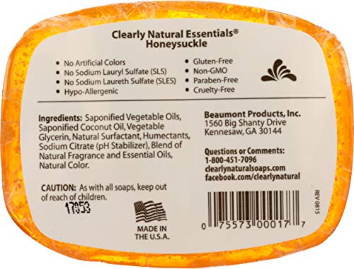 Clearly Natural, Glycerine Soap Bar, Honeysuckle, 4 oz (00017-7)