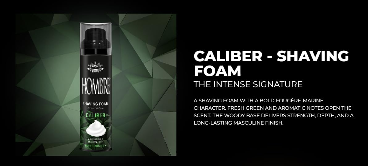 HOMBRE Caliber Shave Foam for Men - Fougère Marine Woody Scent - Intense Masculine Finish - Aluminum-Free Formula 200 ml (Pack of 1) Beauty and Personal Care HOMBRE