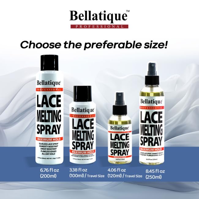 BELLATIQUE Lace Melting Spray (8.45 oz) - Maximum Hold. Flawless Edges, Quick & Easy, Fast Drying, Humidity Resistant, Sweat Resistant, All Day Hold