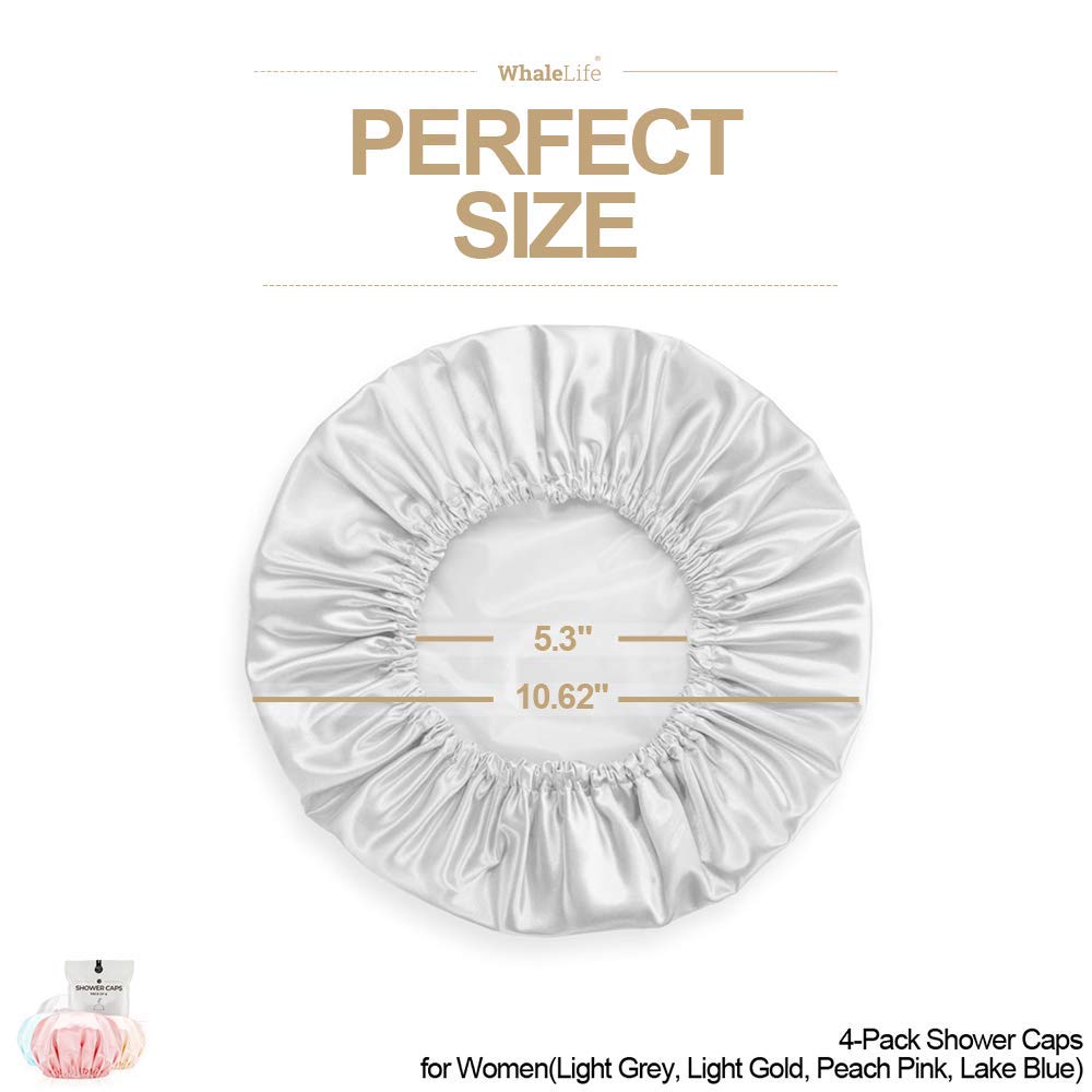 Shower Cap for Women Reusable Extra Large Shower Caps for Men Satin Double Layer EVA Waterproof Long Hair Caps(Light Grey, Light Gold, Peach Pink