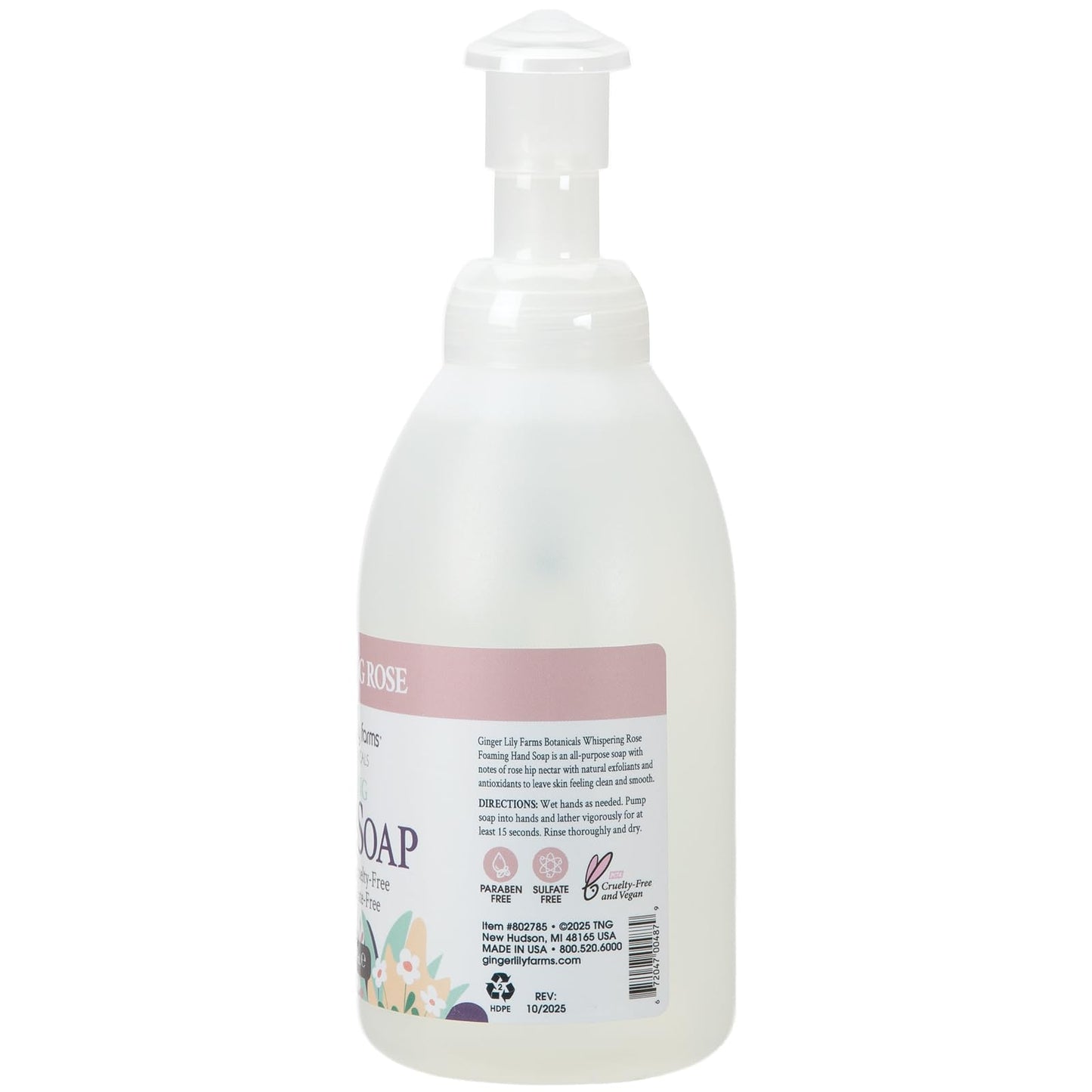 Ginger Lily Farms Botanicals All-Purpose Foaming Hand Soap Refill, 100% Vegan & Cruelty-Free, Whispering Rose Scent, 20 Fl Oz (Pack of 8)